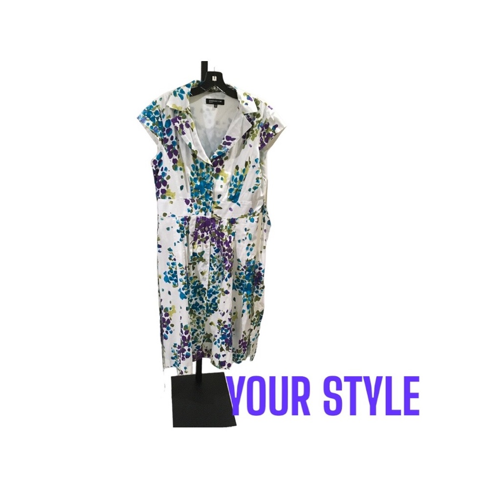 JONES OF NEW YORK FLORAL  LINED CAP SLEEVELESS  FIT&FLAIR DRESS - Picture 5 of 16